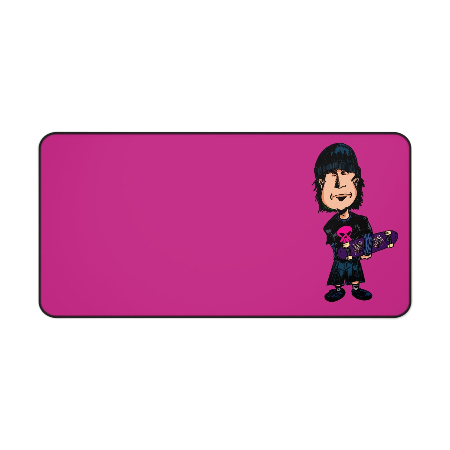 Rude Skater Dude - Skater Punk Desk Mat — Hot Pink Gamer Mousepad with Skateboard Cartoon