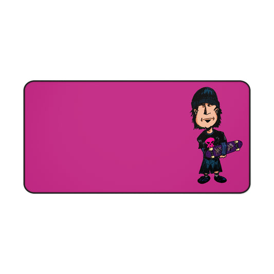 Rude Skater Dude - Skater Punk Desk Mat — Hot Pink Gamer Mousepad with Skateboard Cartoon