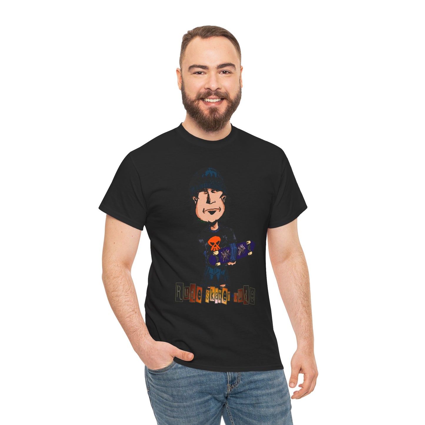 Rude Skater Dude Cartoon Skate Punk T-Shirt — Skateboarding Tee with Skull Design