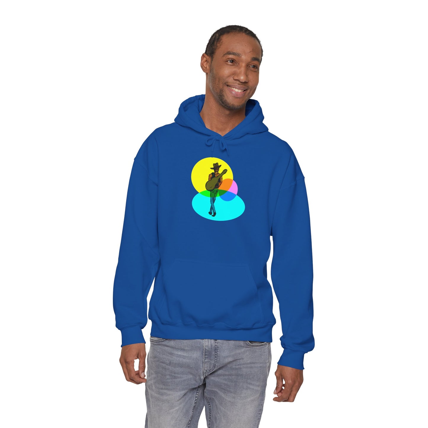 Cowboy with Guitar Hoodie — Colorful Retro Music Graphic Sweatshirt