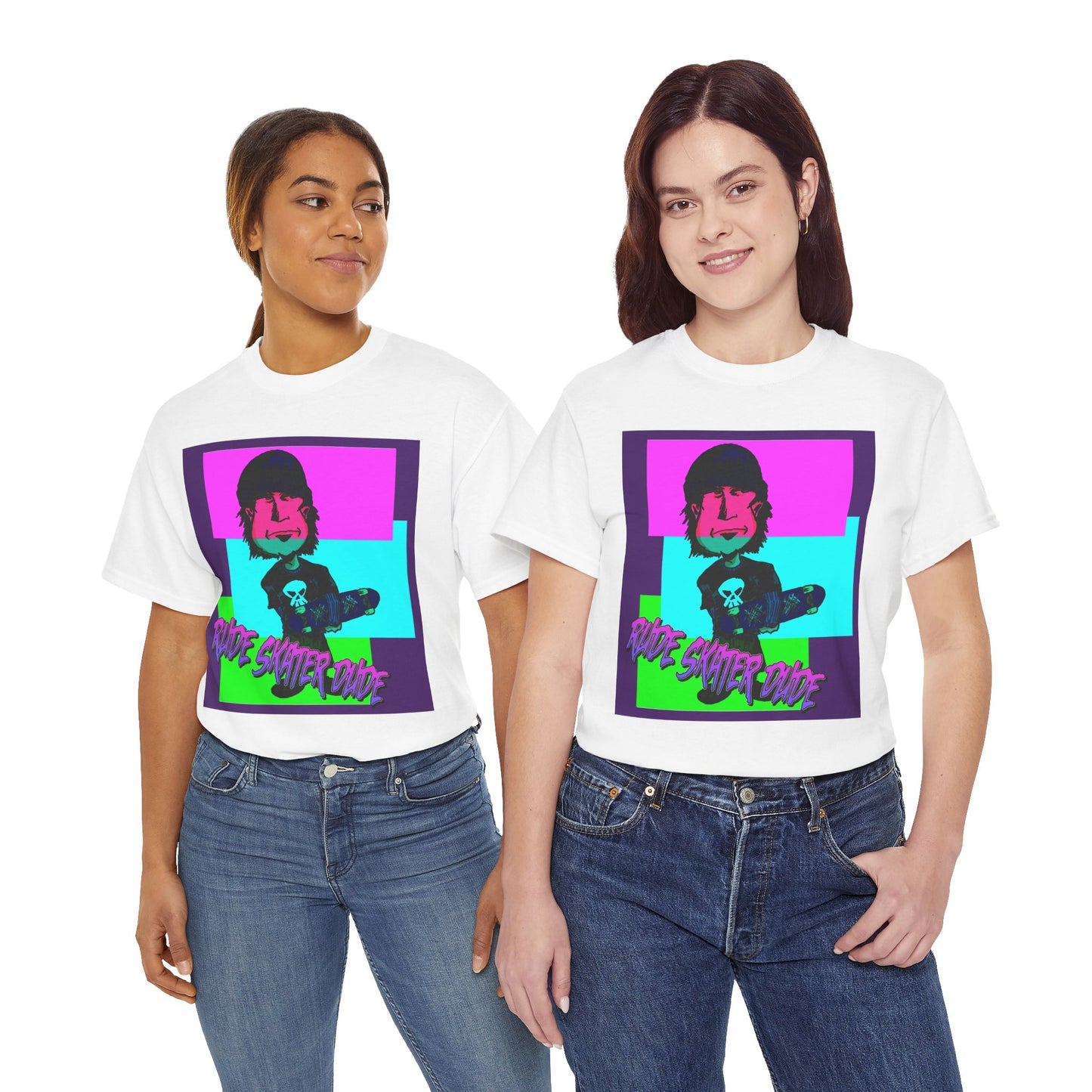 Retro Neon Skateboard Tee — "Rude Skater Dude" Graphic