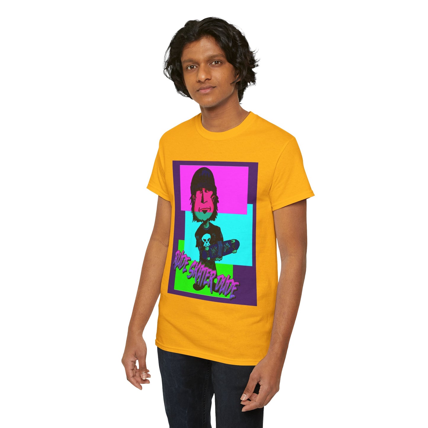 Retro Neon Skateboard Tee — "Rude Skater Dude" Graphic