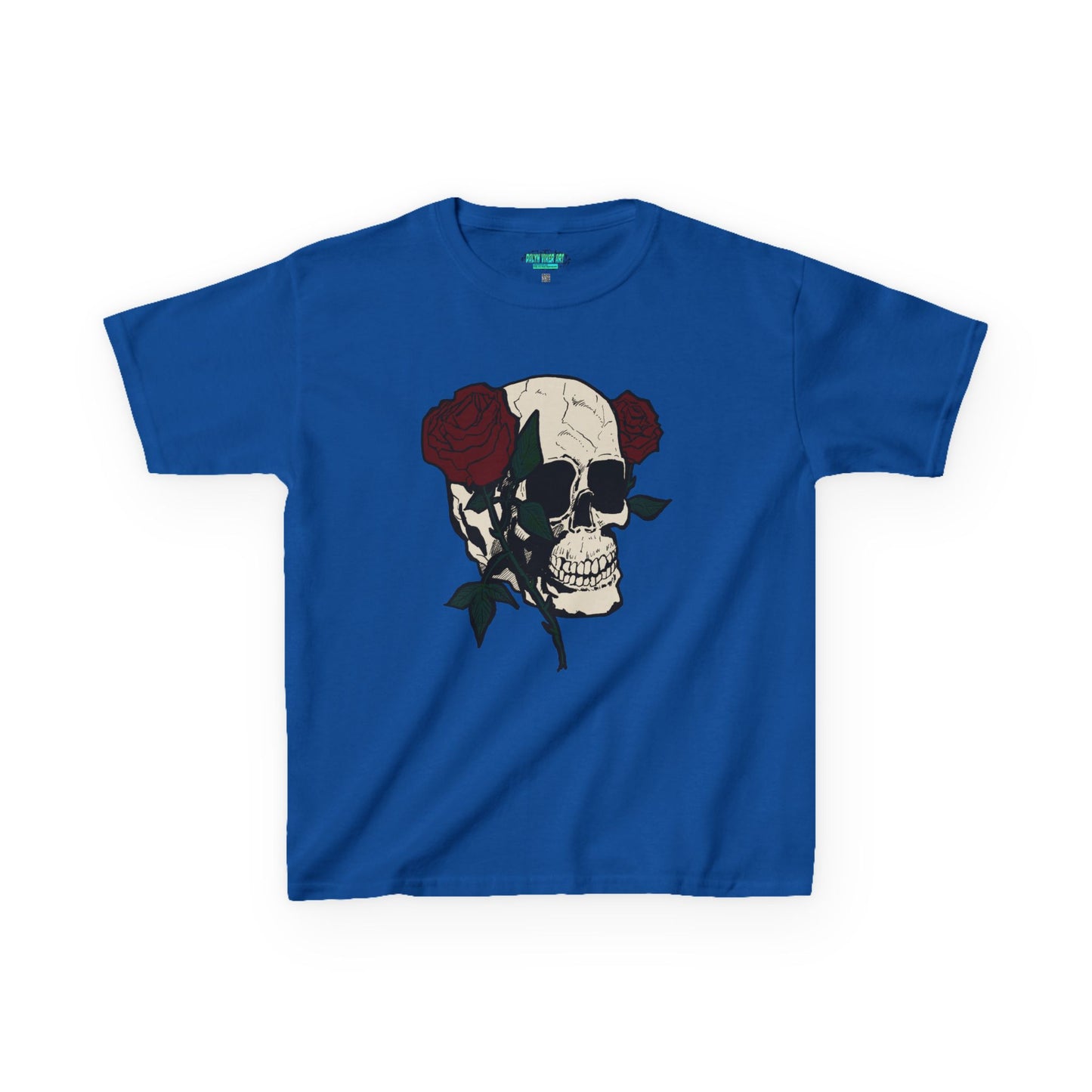 Kids Heavy Cotton Tee - Skull and Roses Graphic Tee for Trendy Kids