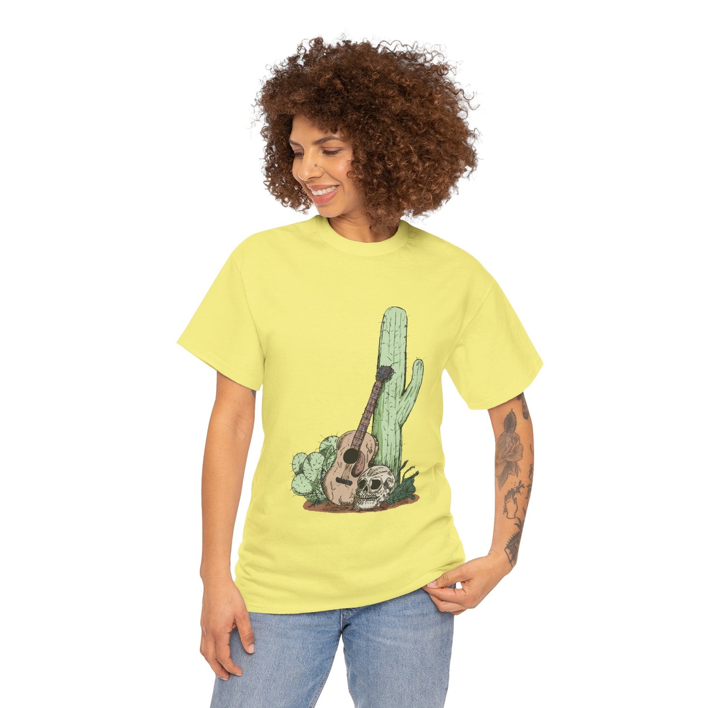 Desert Vibe Graphic Tee - Unisex Heavy Cotton Shirt, Boho Cactus Shirt, Guitar Lover's Gift, Summer Top, Music T-Shirt