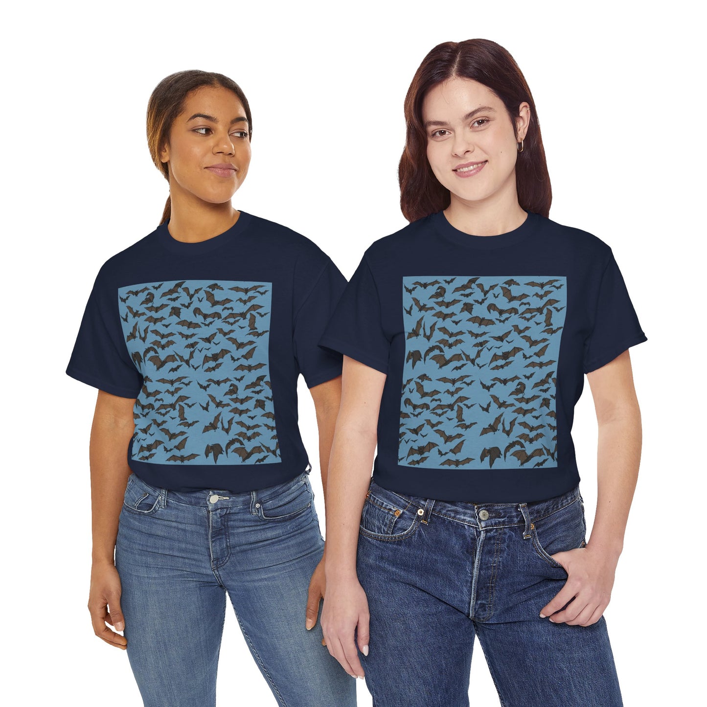 Unisex Bat Print Cotton Tee, Casual Graphic Tee, Halloween Apparel, Unique Gift for Animal Lovers, Stylish Everyday Wear