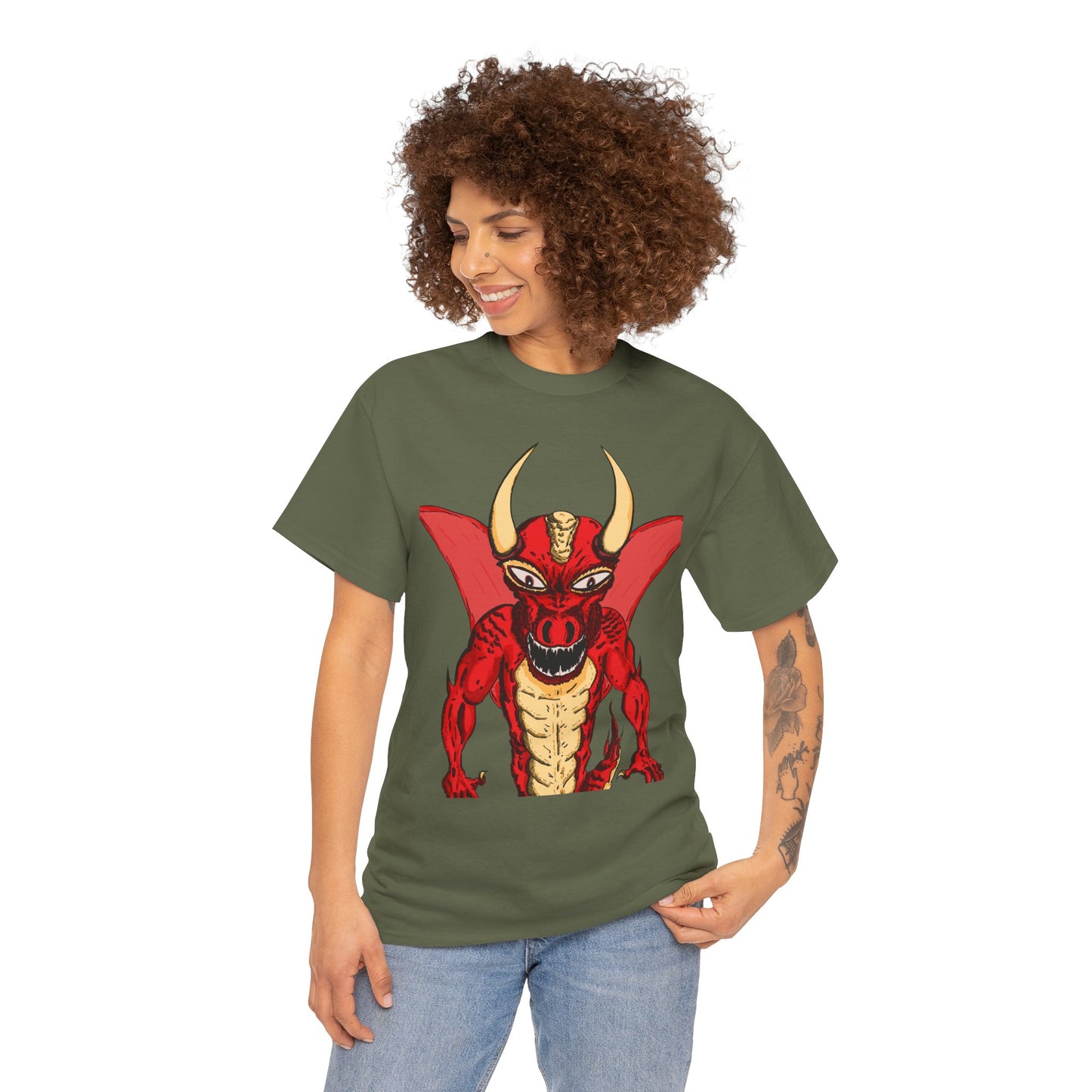 Bold Red Dragon Unisex Heavy Cotton Tee | Graphic Shirt for Anime Fans, Party Wear, Casual Outfit, Gift for Him/Her
