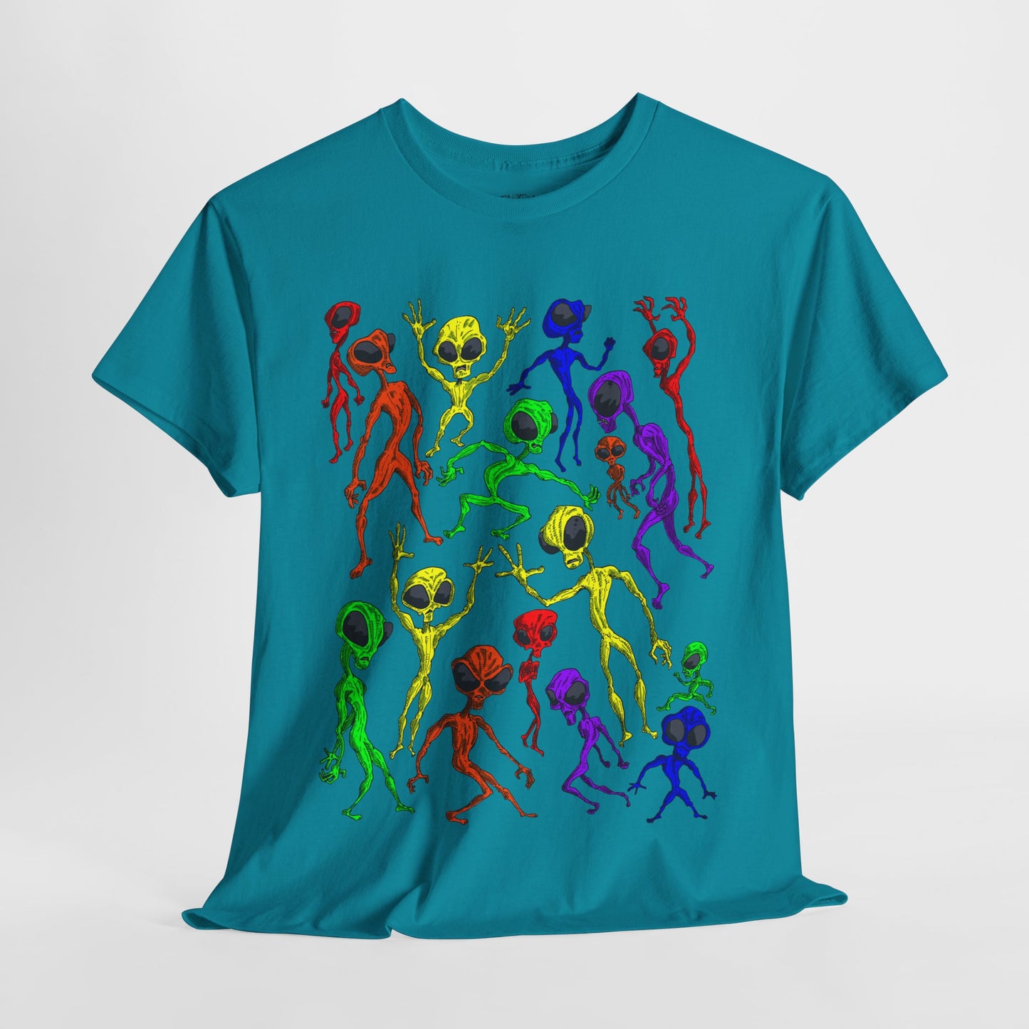 Rainbow Alien Dance Party Unisex Tee - Cosmic Sci-Fi Shirt