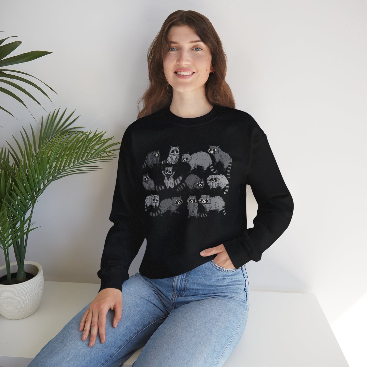 Playful Raccoon Crewneck Sweatshirt - Unisex Heavy Blend