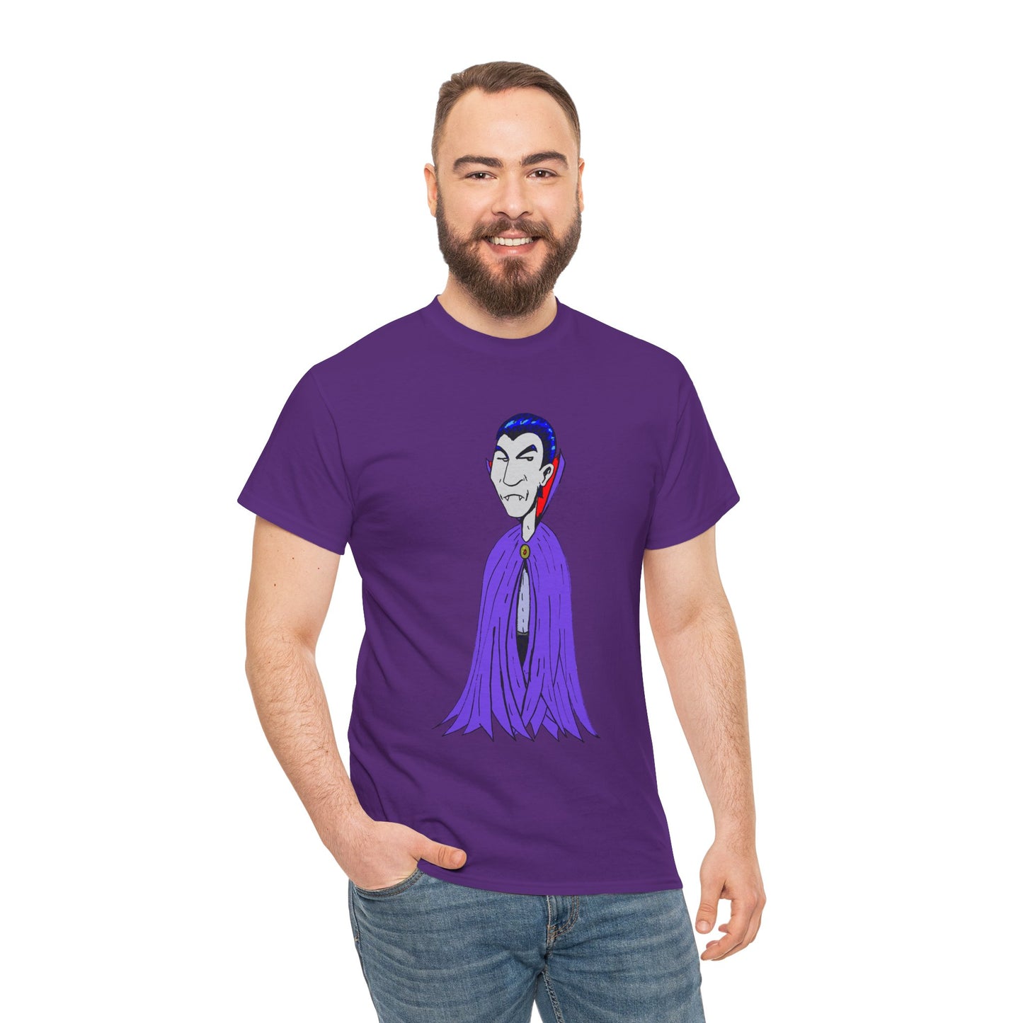 Vampire Cartoon Tee - Cute Purple Cloak Dracula Graphic T-Shirt