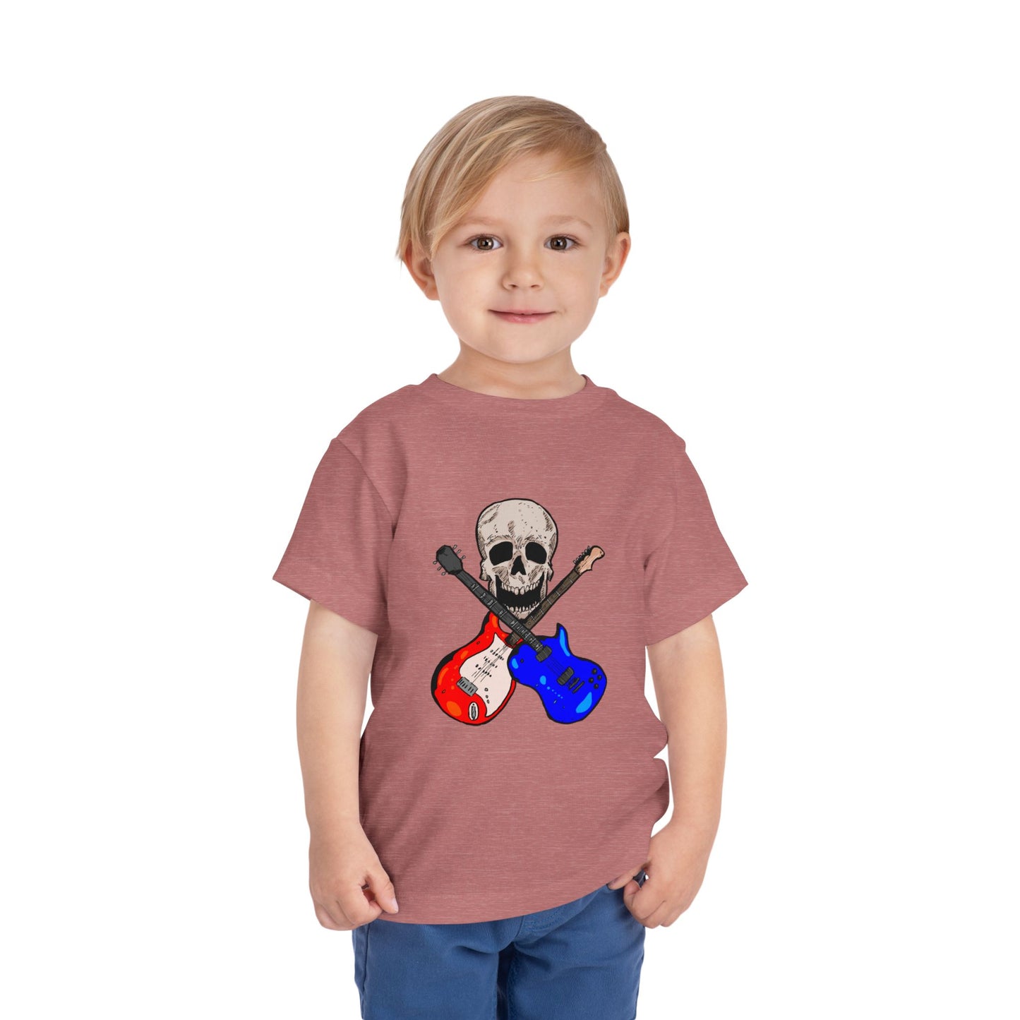 Toddler Tee — Skull with Red & Blue Electric Guitars Rock Shirt
