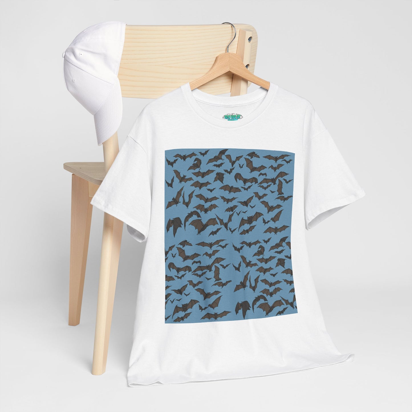 Unisex Bat Print Cotton Tee, Casual Graphic Tee, Halloween Apparel, Unique Gift for Animal Lovers, Stylish Everyday Wear