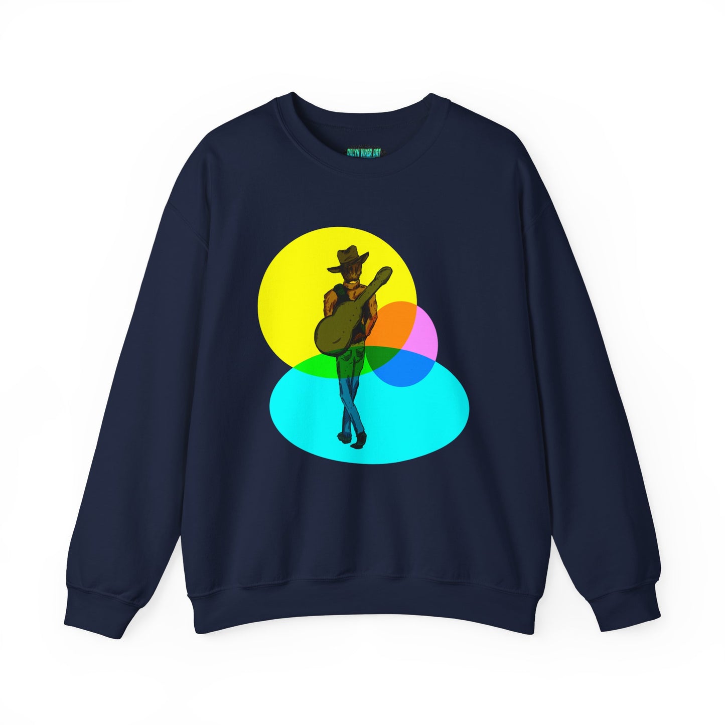 Cowboy Guitarist Graphic Sweatshirt — Retro Color Spot Music Pullover