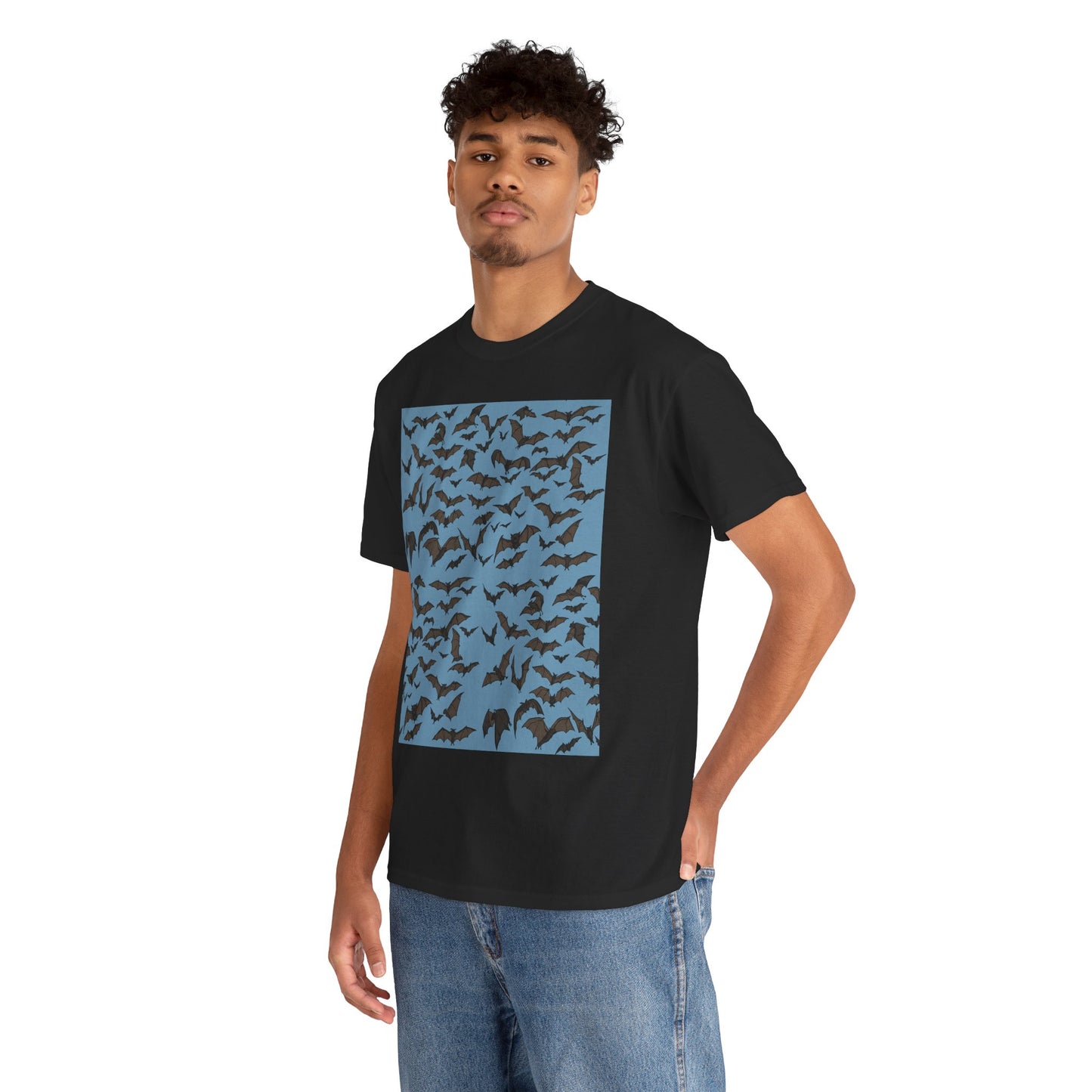 Unisex Bat Print Cotton Tee, Casual Graphic Tee, Halloween Apparel, Unique Gift for Animal Lovers, Stylish Everyday Wear