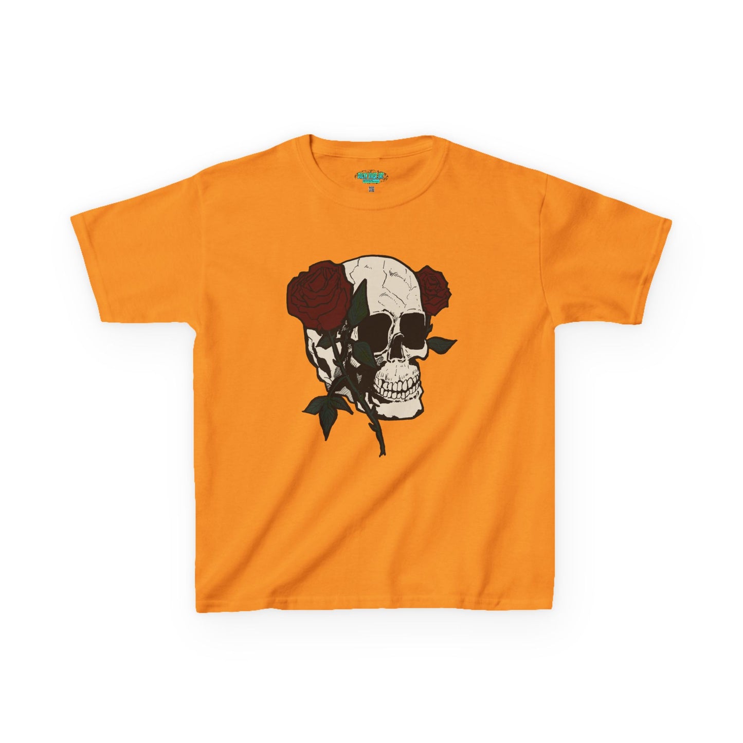 Kids Heavy Cotton Tee - Skull and Roses Graphic Tee for Trendy Kids