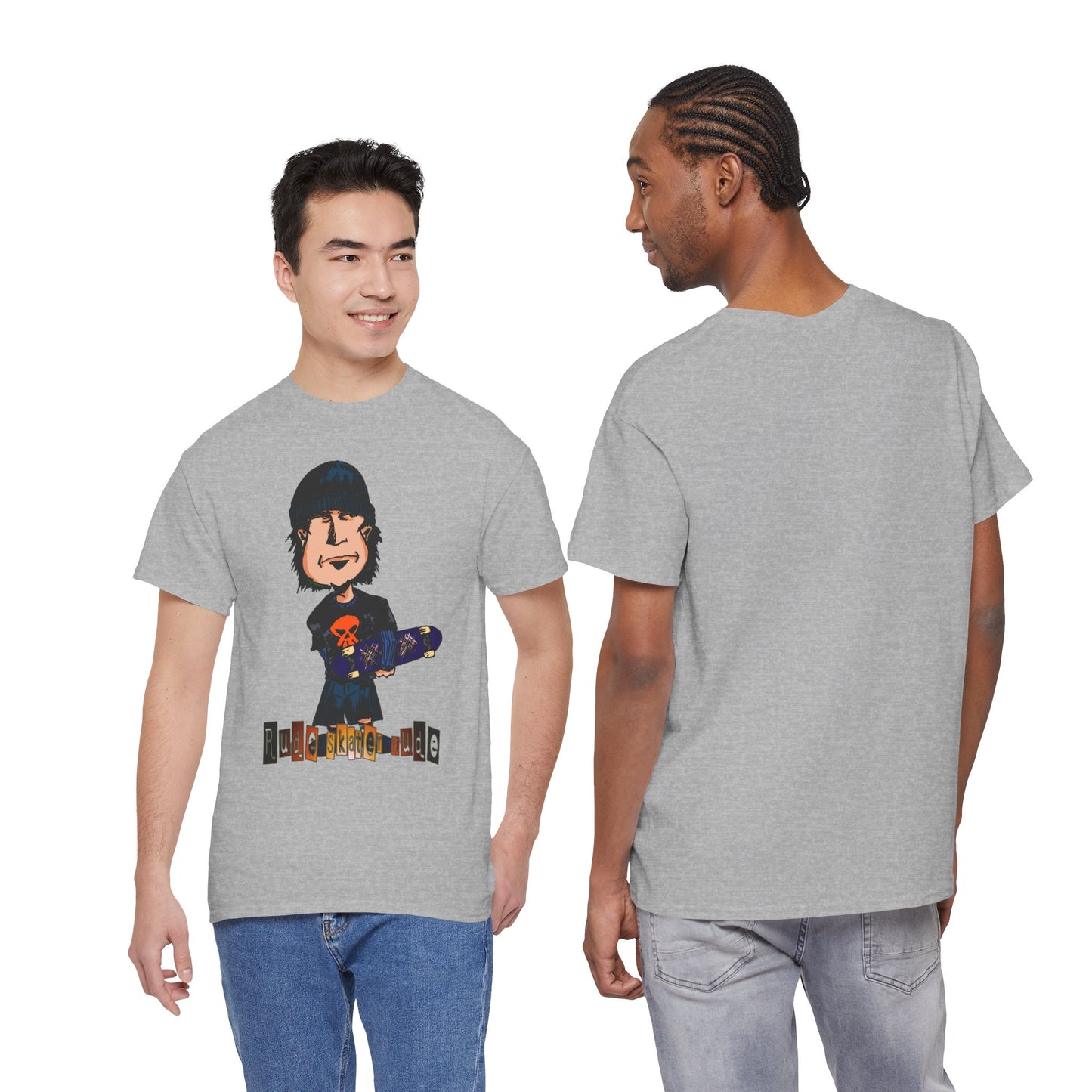Rude Skater Dude Cartoon Skate Punk T-Shirt — Skateboarding Tee with Skull Design