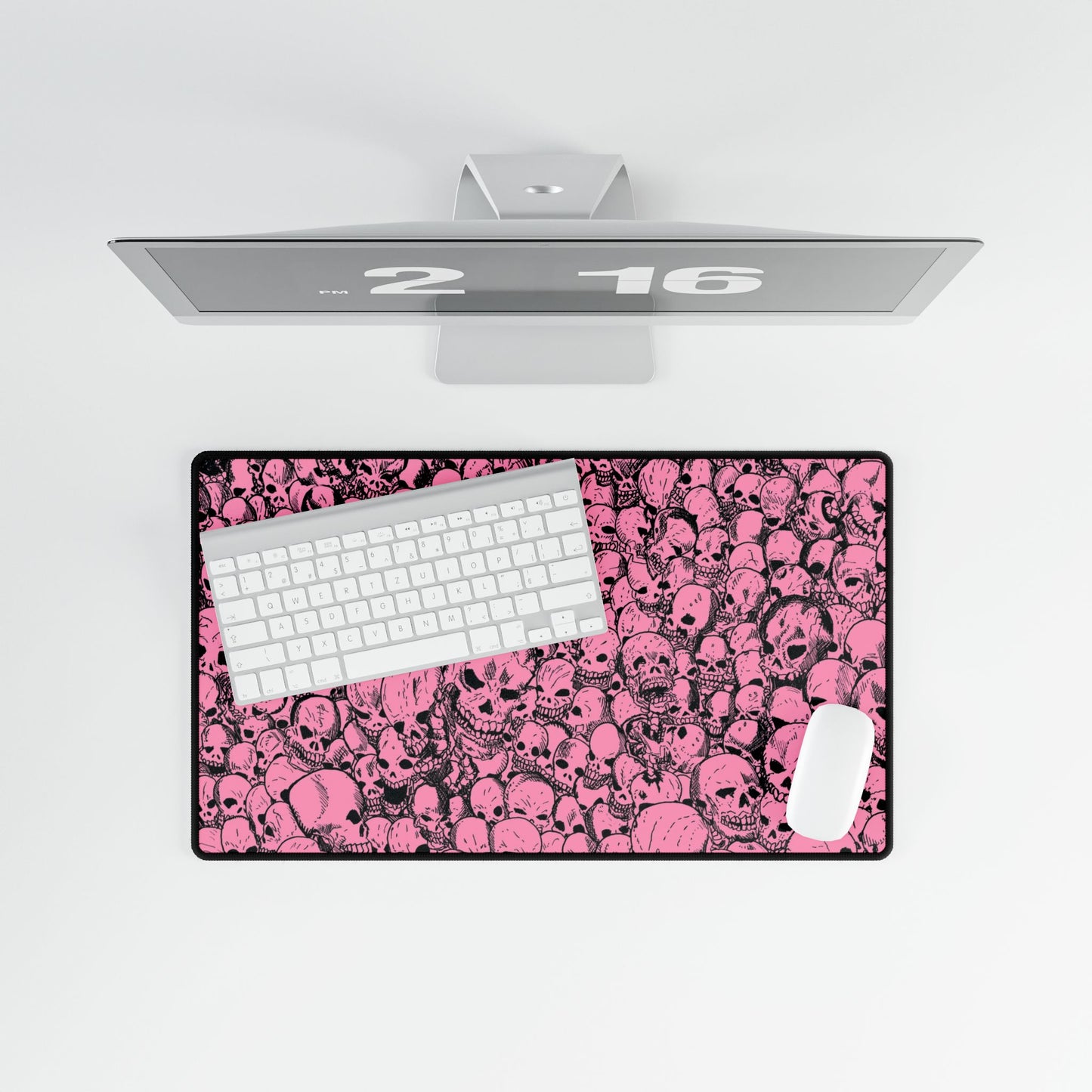 Pink Gathering of Skulls Desk Mat — Gothic Gaming & Office Mouse Pad and Card Playing Mat