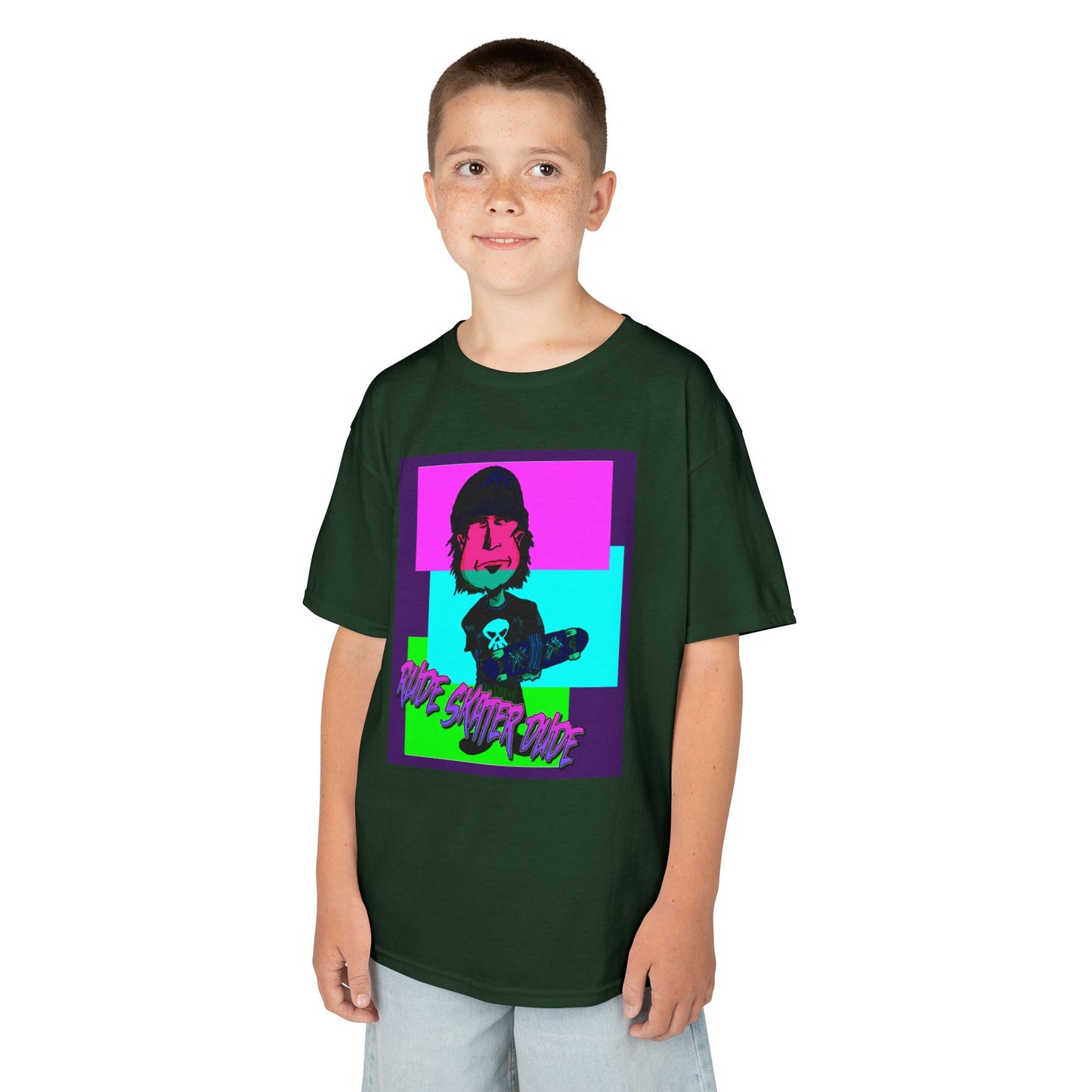 Kids Tee — Retro Neon Rude Skater Dude Kid Graphic T-Shirt