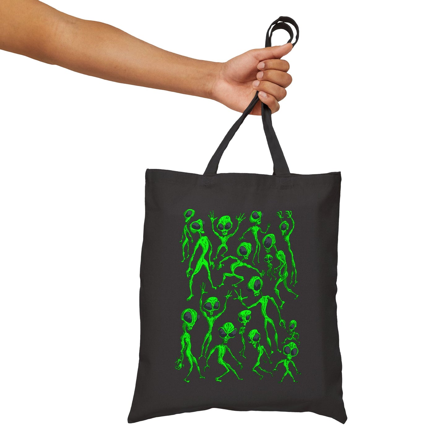 Alien Dance Party - Canvas Tote Bag — Playful Dancing Green Aliens Illustration Tote