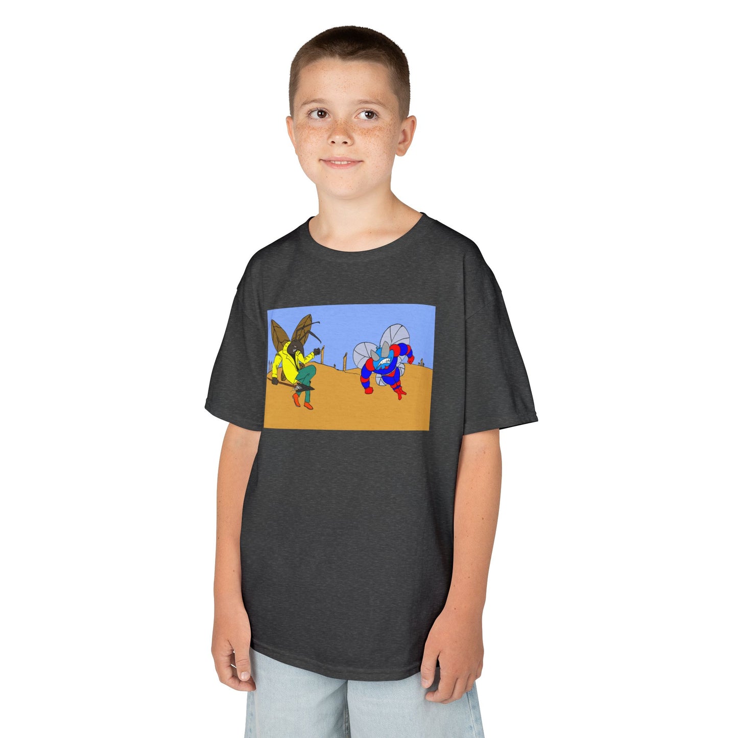 Astro-Fly and Wasp Warrior Kids Tee — Colorful Desert Beetle Cartoon Illustration
