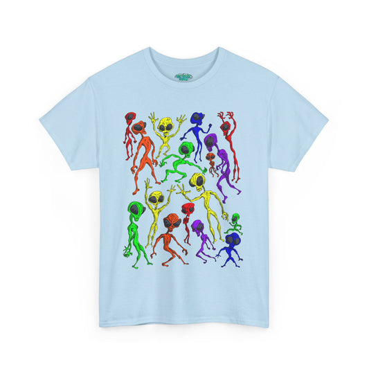 Rainbow Alien Dance Party Unisex Tee - Cosmic Sci-Fi Shirt