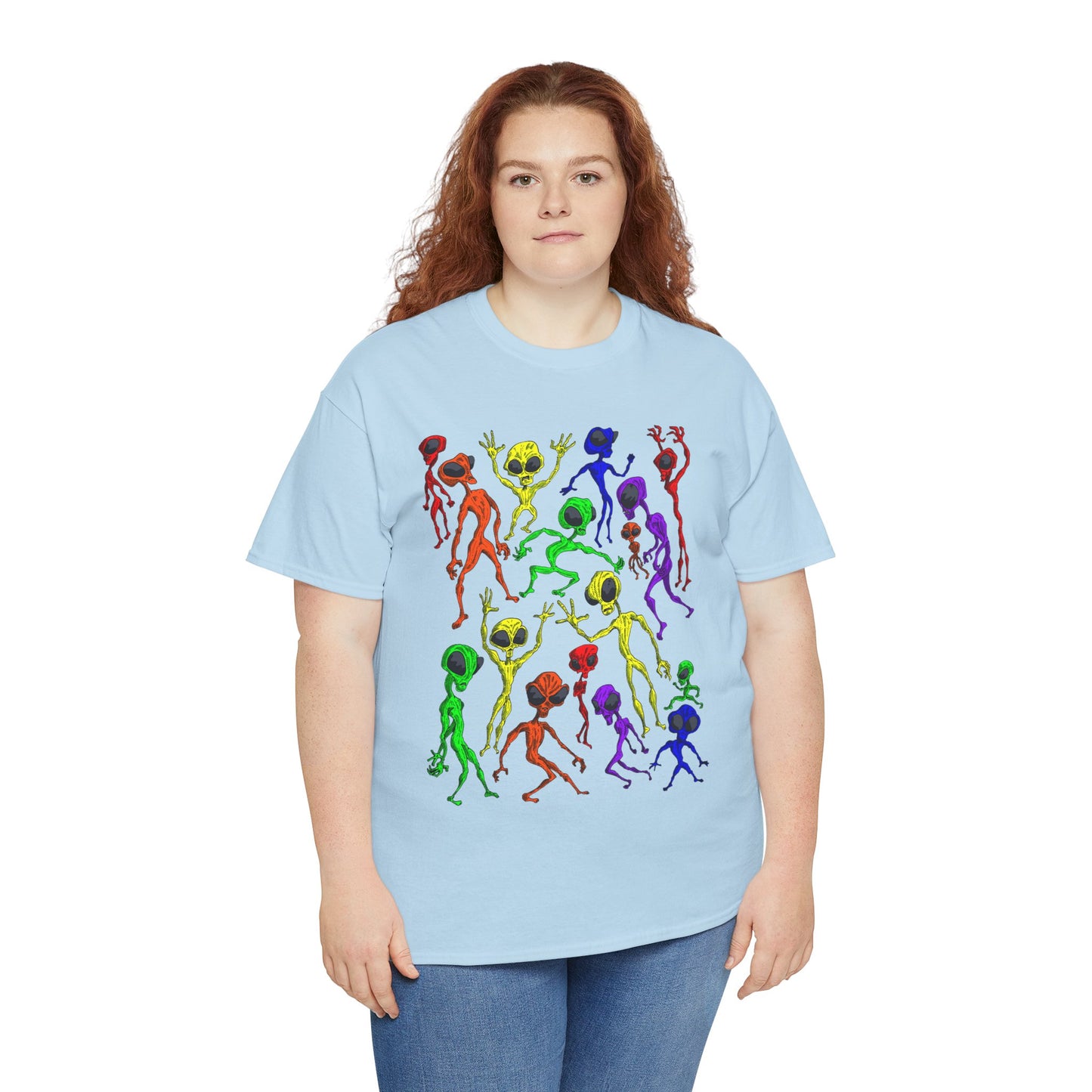 Rainbow Alien Dance Party Unisex Tee - Cosmic Sci-Fi Shirt