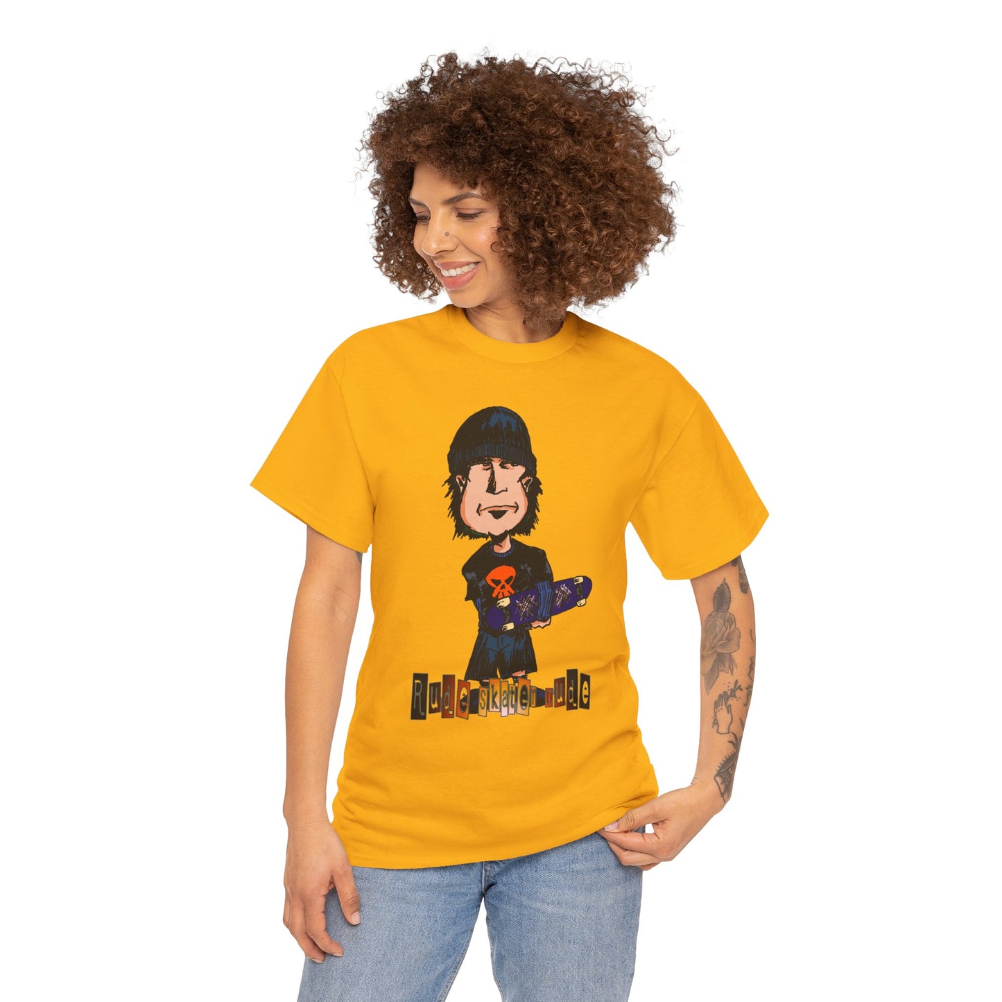 Rude Skater Dude Cartoon Skate Punk T-Shirt — Skateboarding Tee with Skull Design