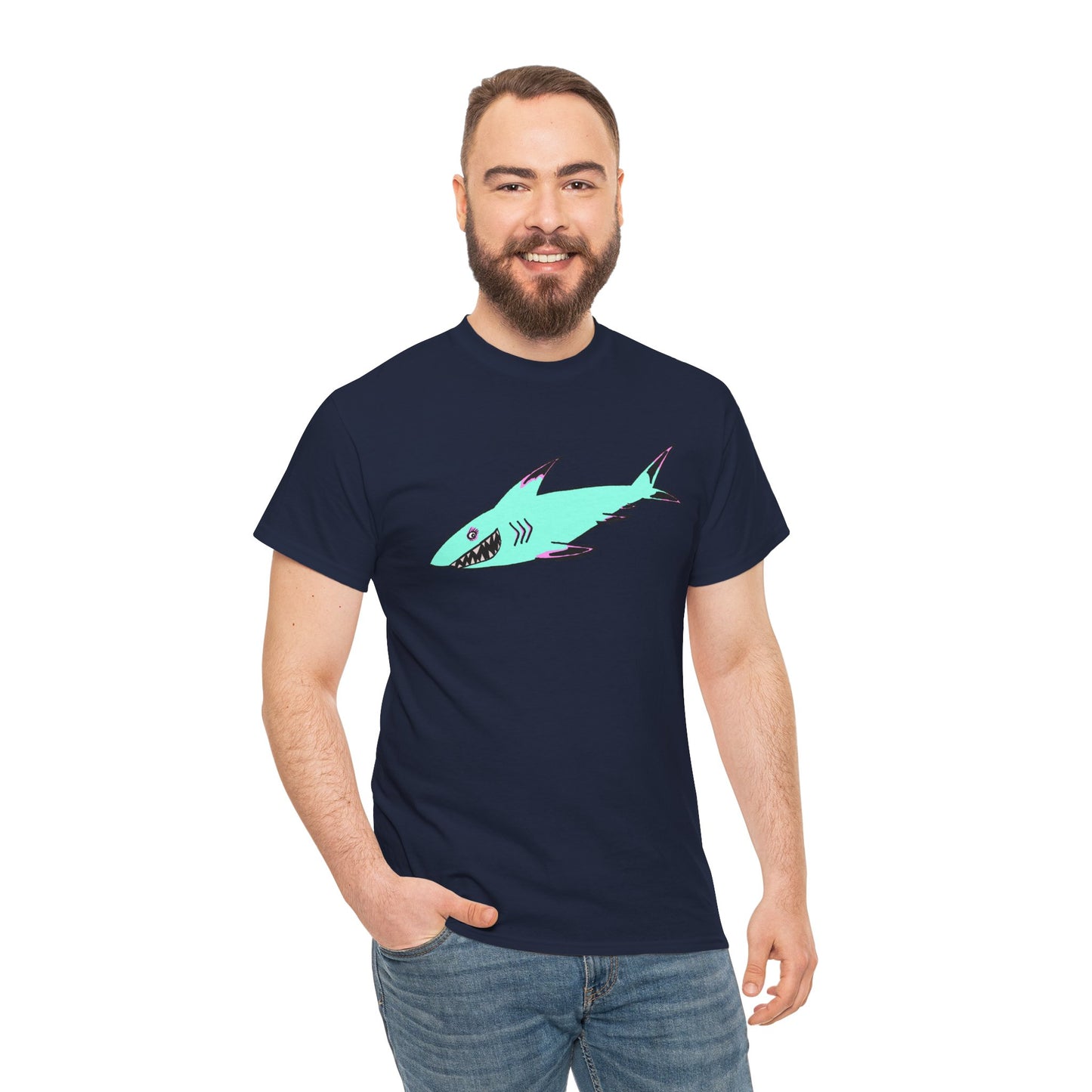Cool Shark Graphic Unisex Heavy Cotton Tee, Ocean Lover Shirt, Beachwear, Casual Everyday Tee, Gift for Sharks Fans