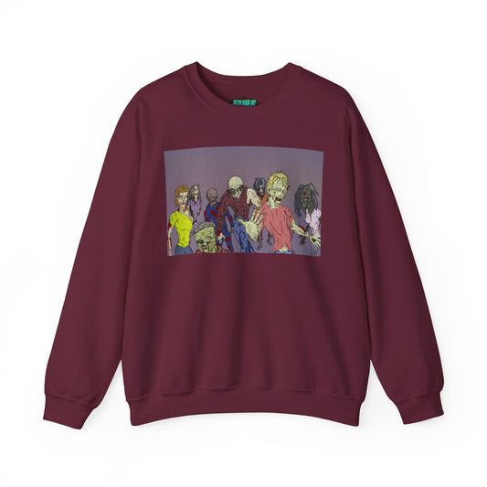 Zombie-Themed Unisex Crewneck Sweatshirt - Perfect for Halloween and Horror Lovers