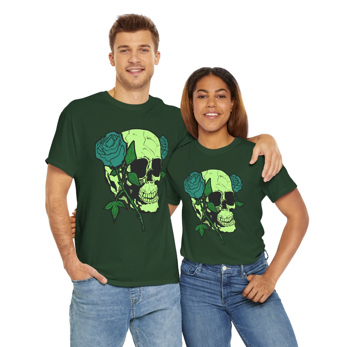 Skull & Rose Graphic Tee - Unisex Heavy Cotton Shirt