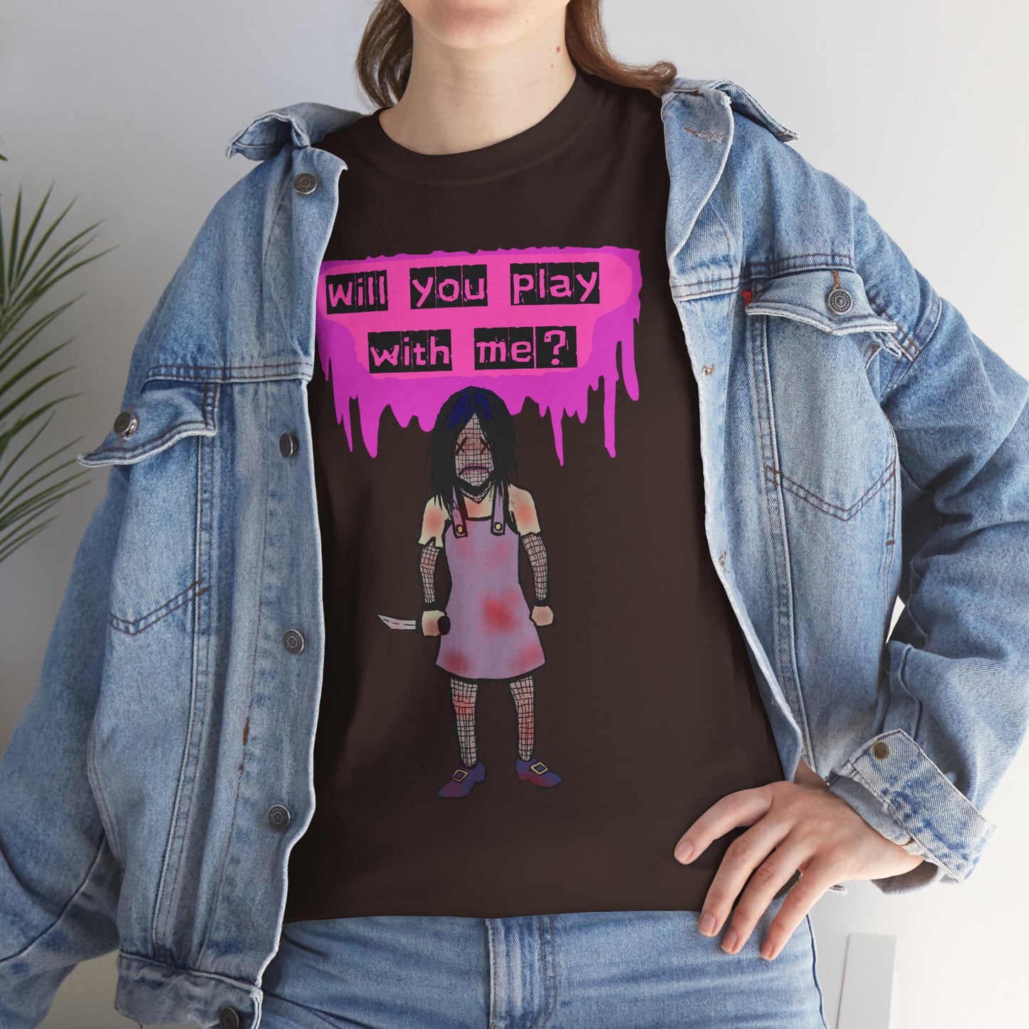 Playful Evil Doll Horror Graphic Tee, Unisex Heavy Cotton Shirt, Casual Wear, Unique Gift, Halloween Costume, Quirky Fashion