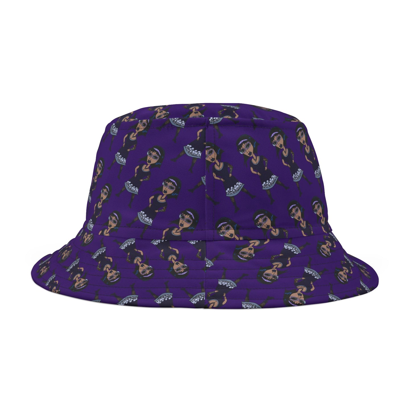 Purple Retro Goth Girl Pattern Bucket Hat — All-Over Print Fashion Accessory
