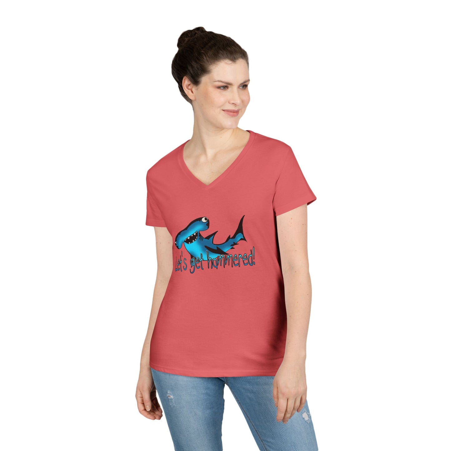 Funny Shark Ladies' V-Neck T-Shirt | Let's Get Hammered Design