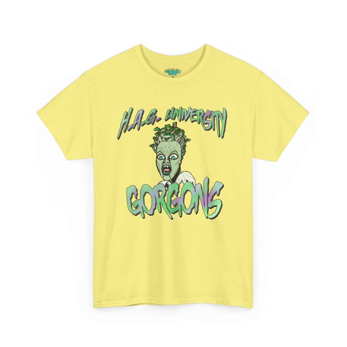 H.A.G. University Gorgons Unisex Heavy Cotton Tee - Spooky & Fun Graphic T-Shirt