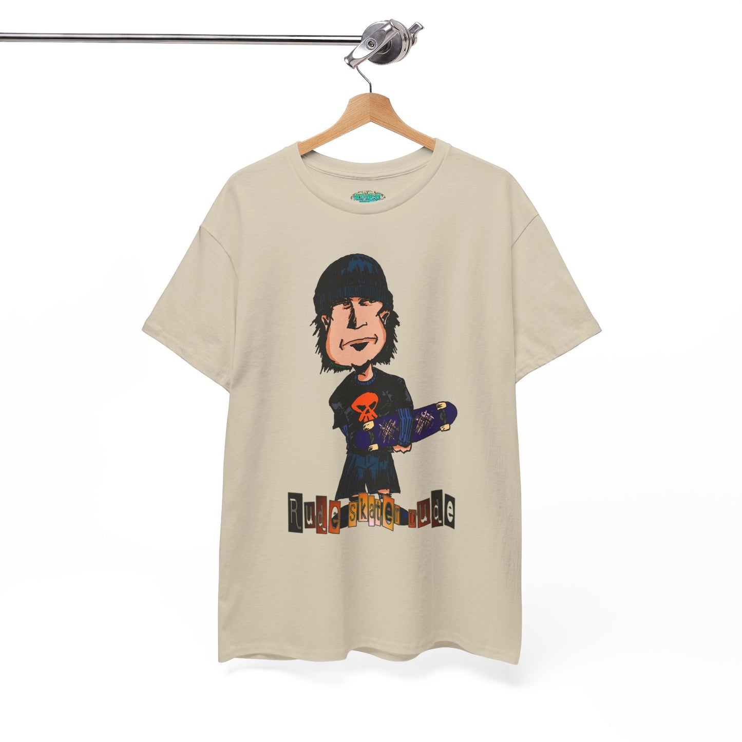 Rude Skater Dude Cartoon Skate Punk T-Shirt — Skateboarding Tee with Skull Design
