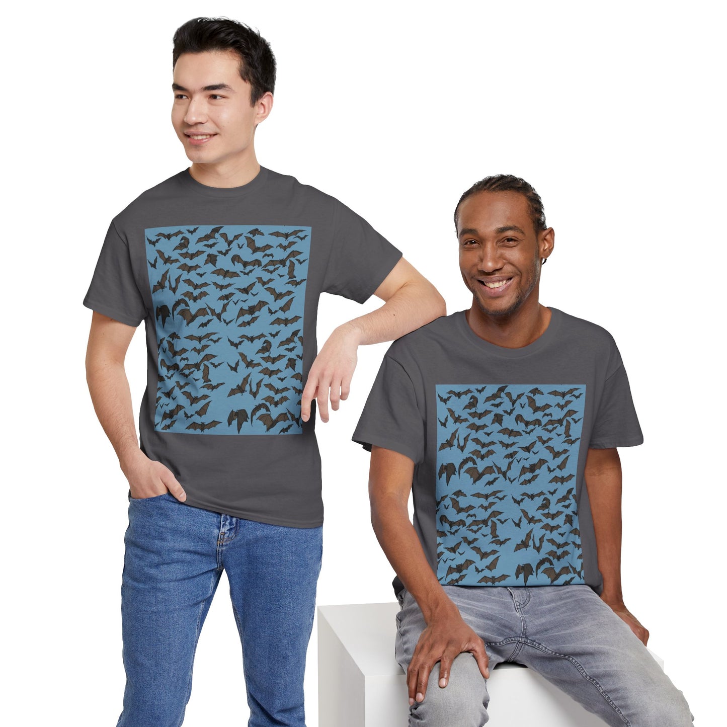 Unisex Bat Print Cotton Tee, Casual Graphic Tee, Halloween Apparel, Unique Gift for Animal Lovers, Stylish Everyday Wear