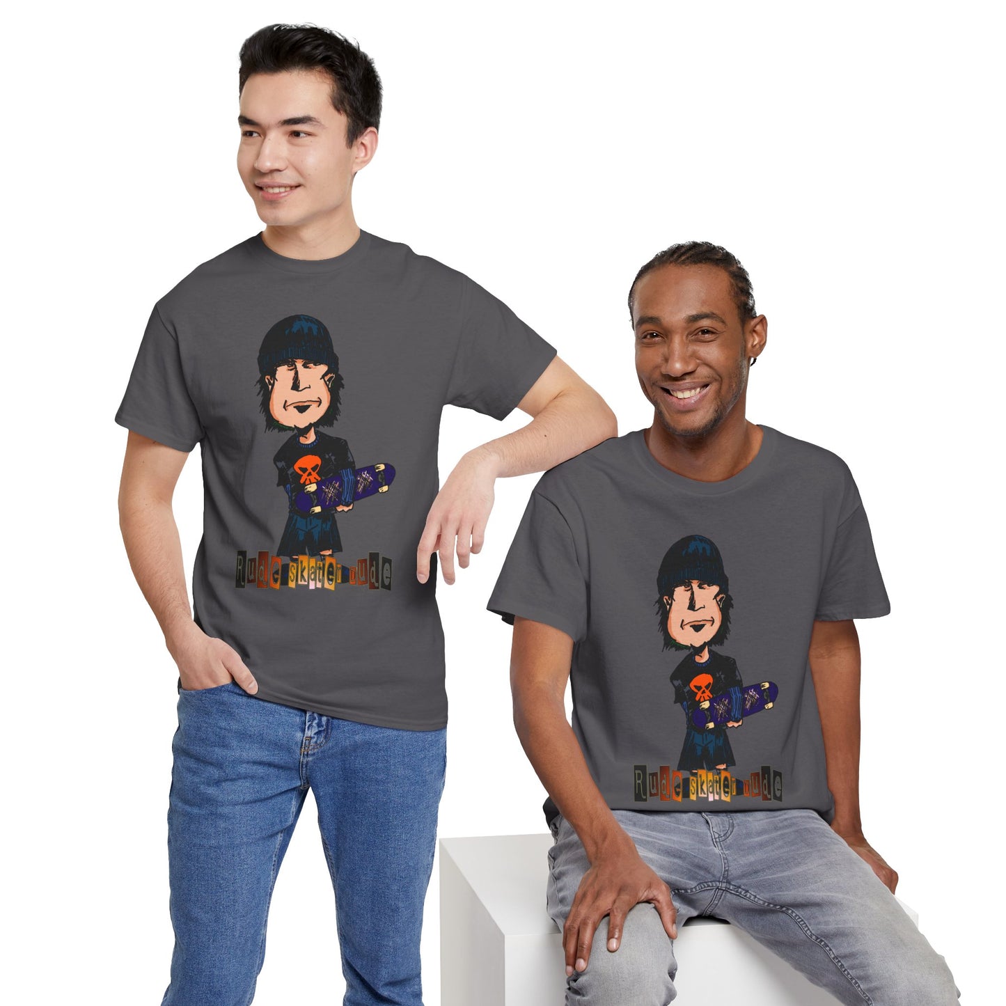 Rude Skater Dude Cartoon Skate Punk T-Shirt — Skateboarding Tee with Skull Design