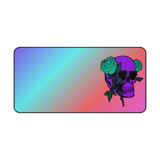 Gradient Skull Desk Mat with Green Roses — Gaming/Office Mousepad