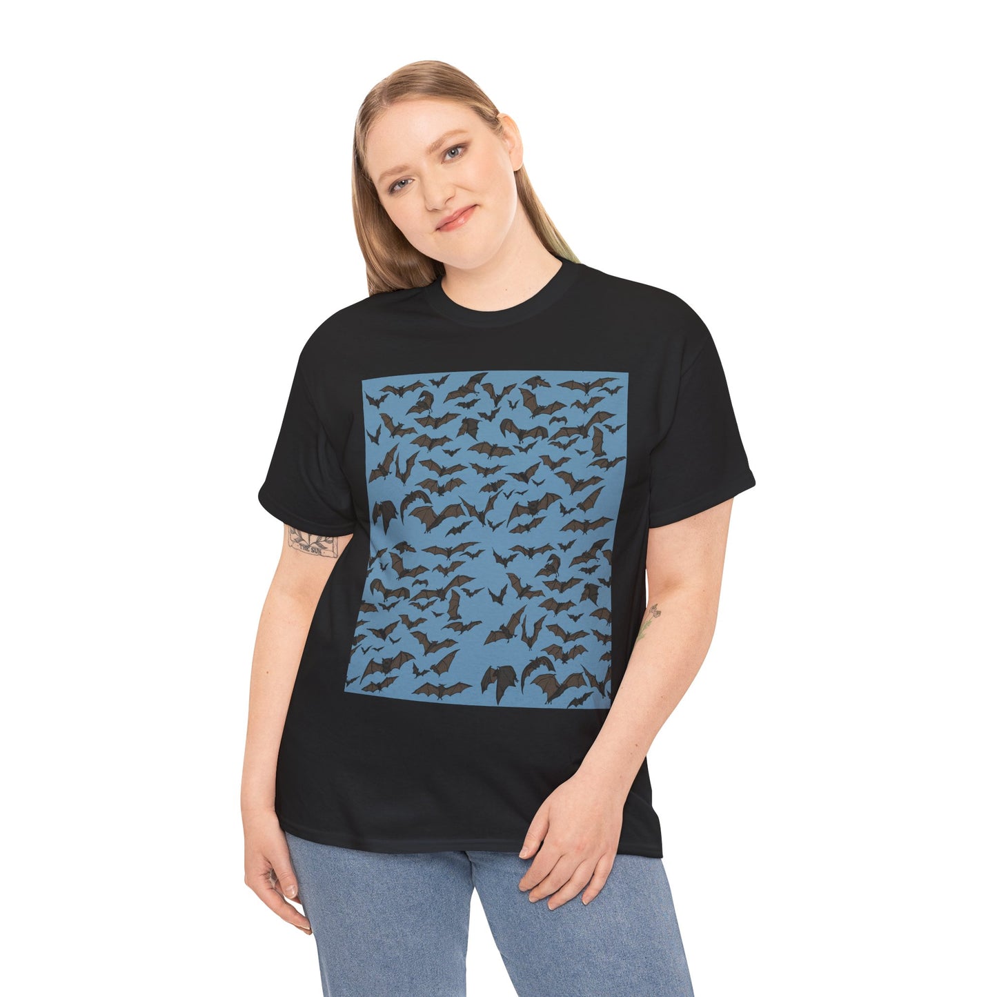 Unisex Bat Print Cotton Tee, Casual Graphic Tee, Halloween Apparel, Unique Gift for Animal Lovers, Stylish Everyday Wear