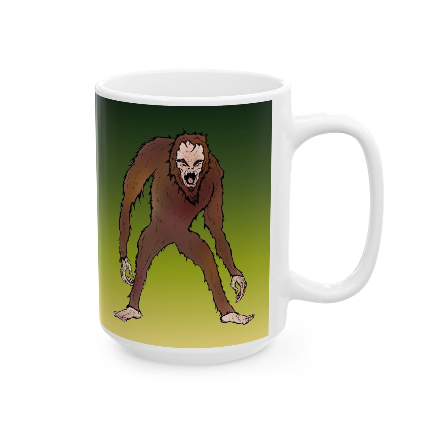 Bigfoot Encounter - Gradient Ceramic Mug – Cute Lizard Coffee Cup (11oz, 15oz)