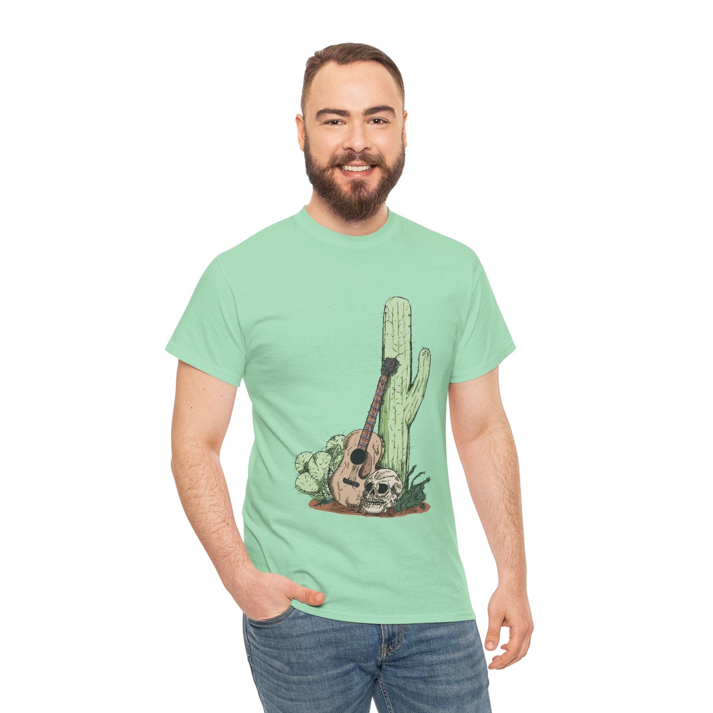 Desert Vibe Graphic Tee - Unisex Heavy Cotton Shirt, Boho Cactus Shirt, Guitar Lover's Gift, Summer Top, Music T-Shirt
