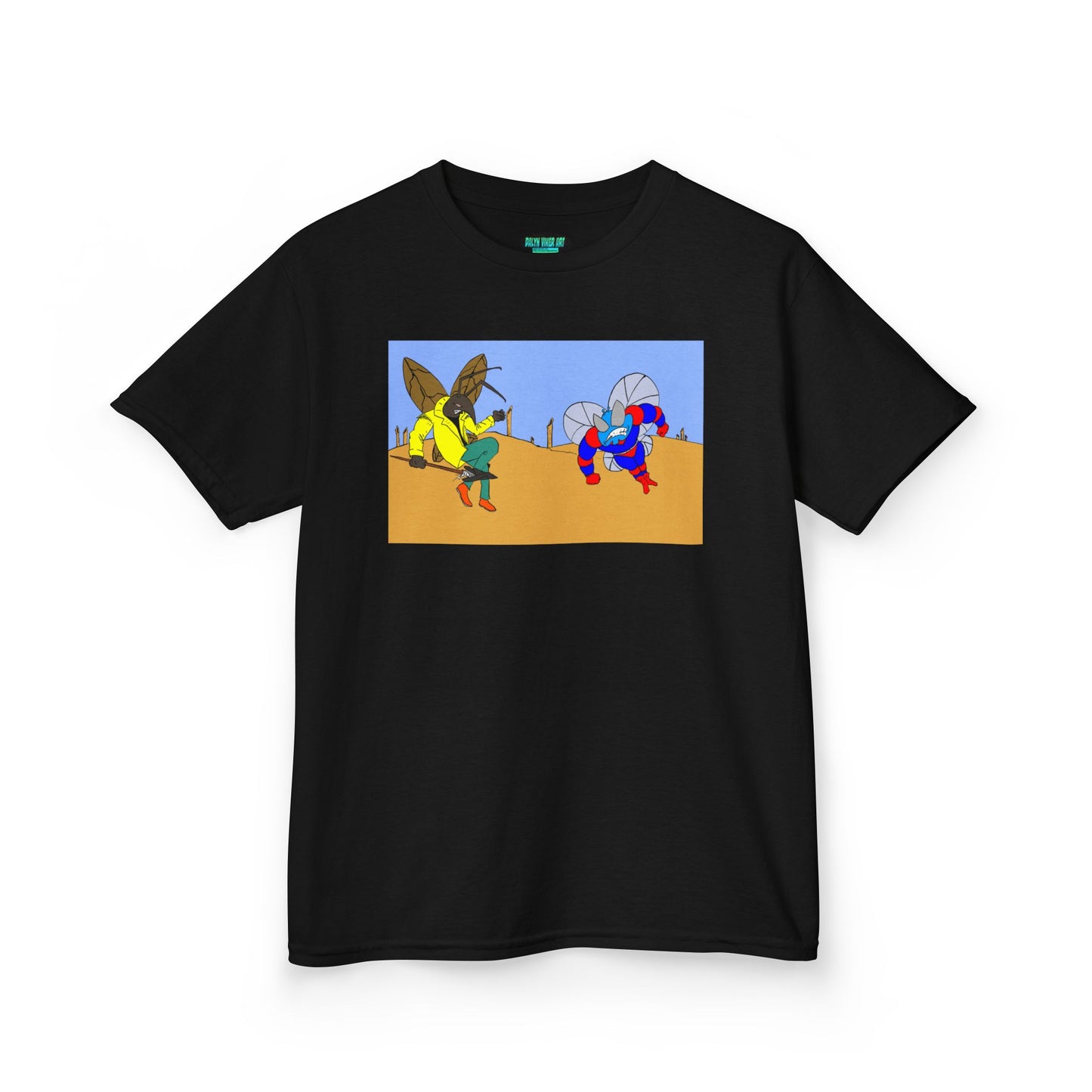 Astro-Fly and Wasp Warrior Kids Tee — Colorful Desert Beetle Cartoon Illustration
