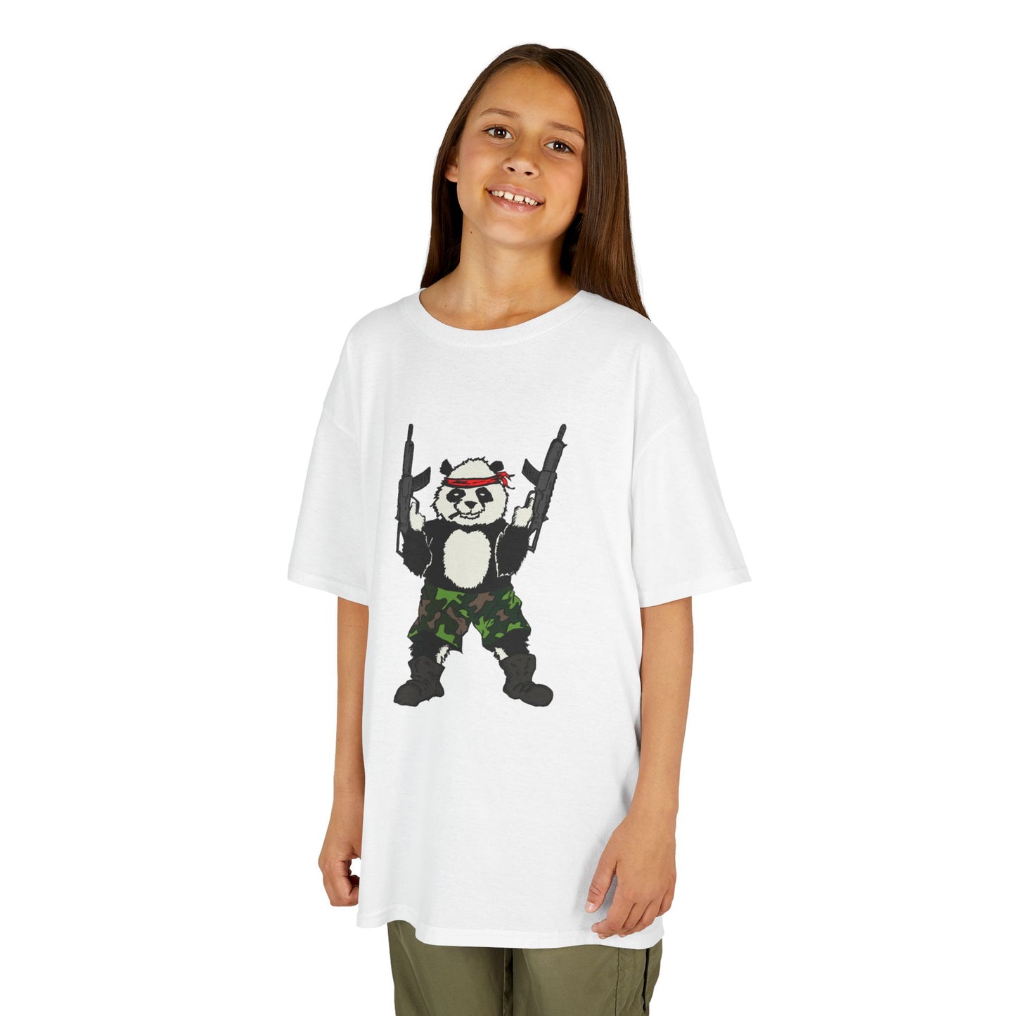 Kids Tee Panda Guns Military Comic Book Style Shirt