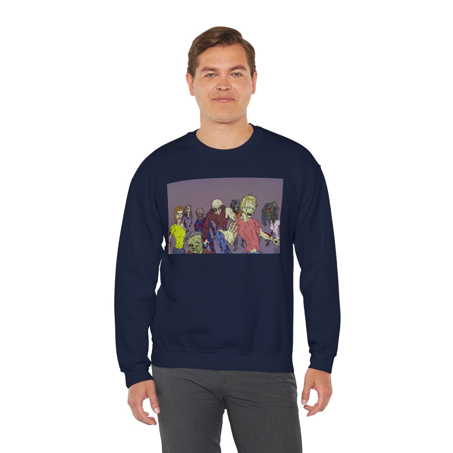 Zombie-Themed Unisex Crewneck Sweatshirt - Perfect for Halloween and Horror Lovers