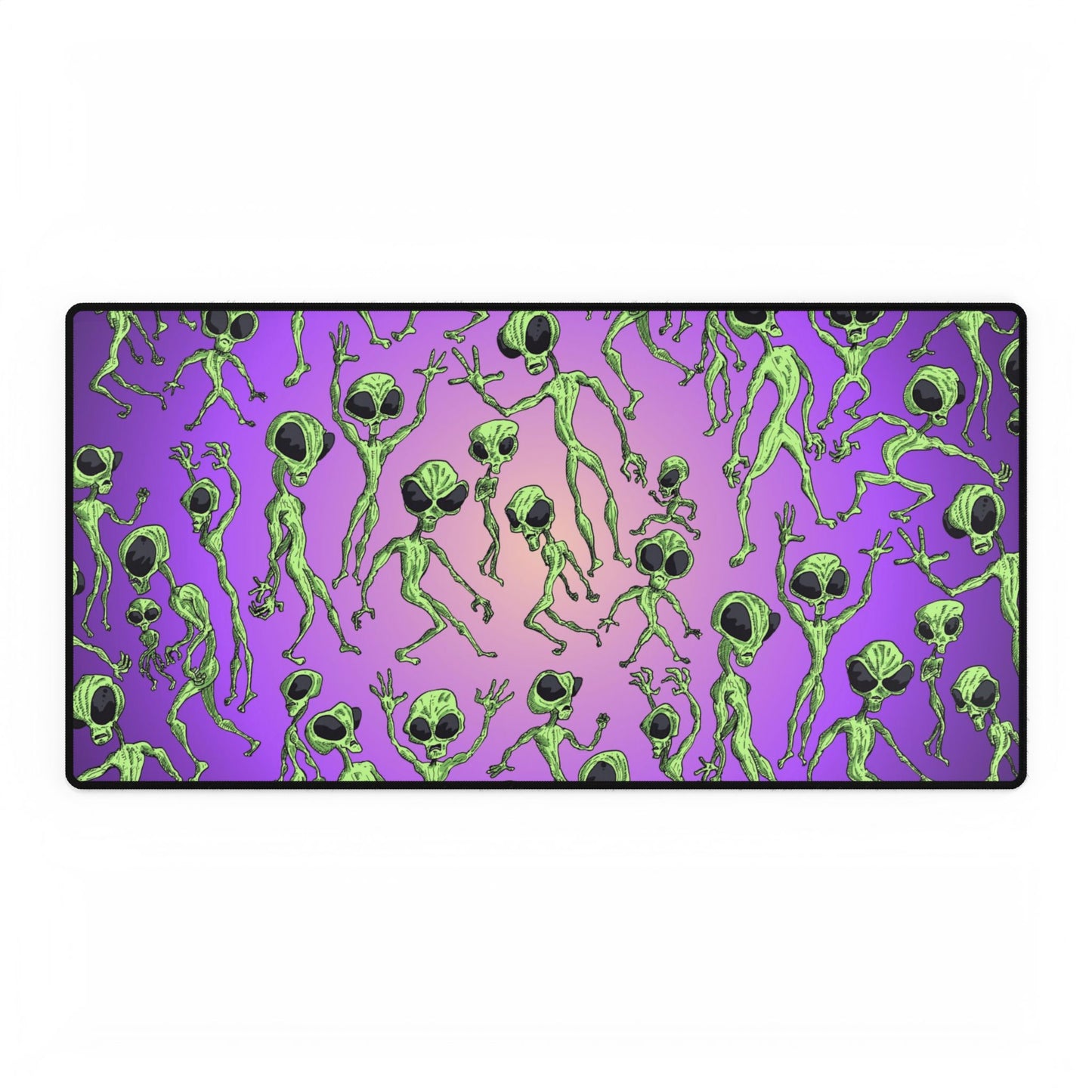 Alien Dance Party Desk Mat — Purple Green Extraterrestrial Gaming/Work Desk Pad
