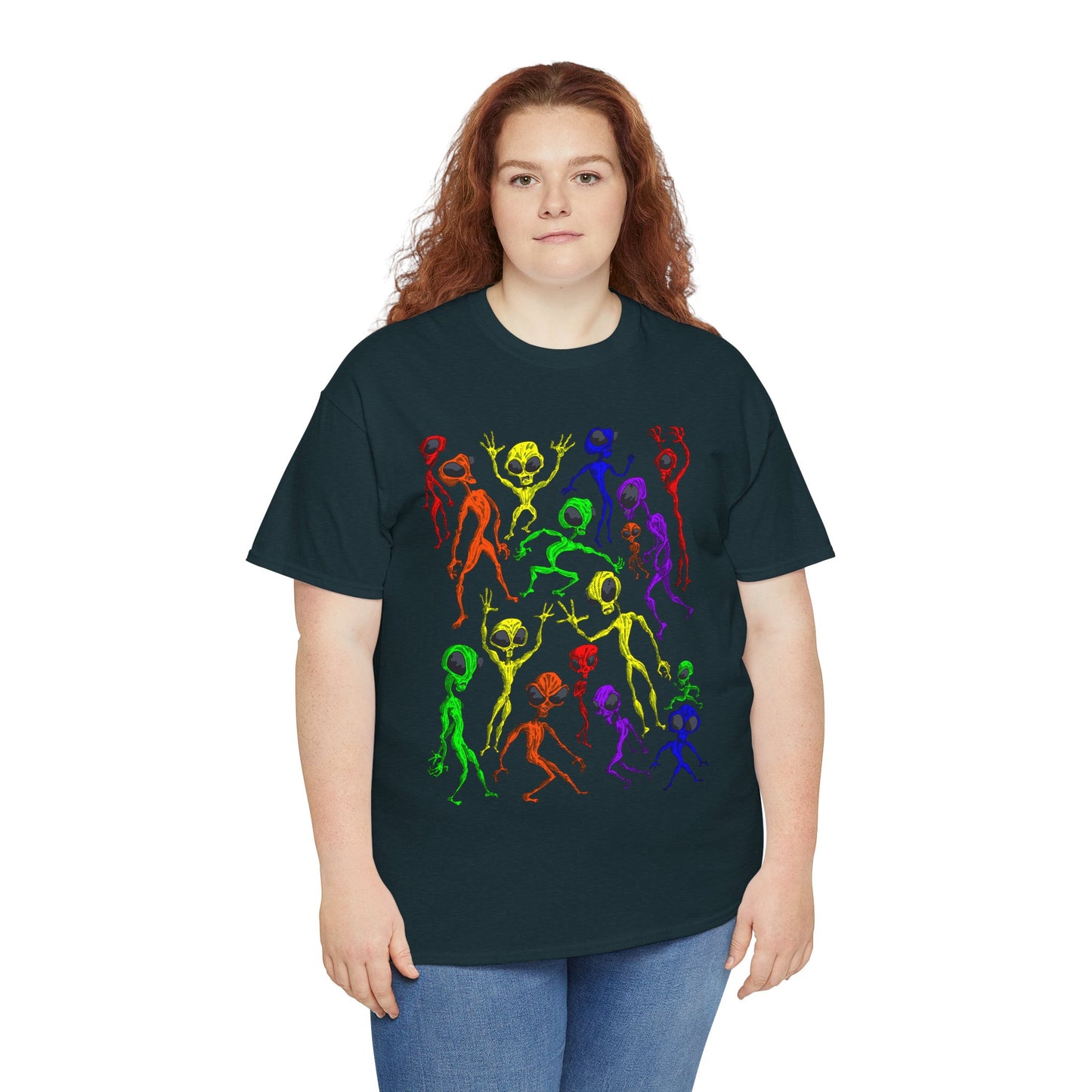 Rainbow Alien Dance Party Unisex Tee - Cosmic Sci-Fi Shirt
