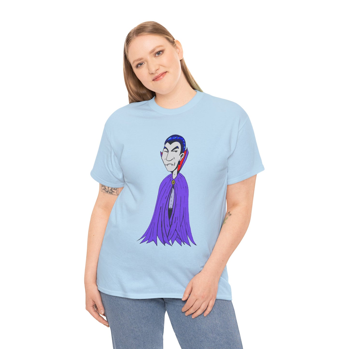 Vampire Cartoon Tee - Cute Purple Cloak Dracula Graphic T-Shirt