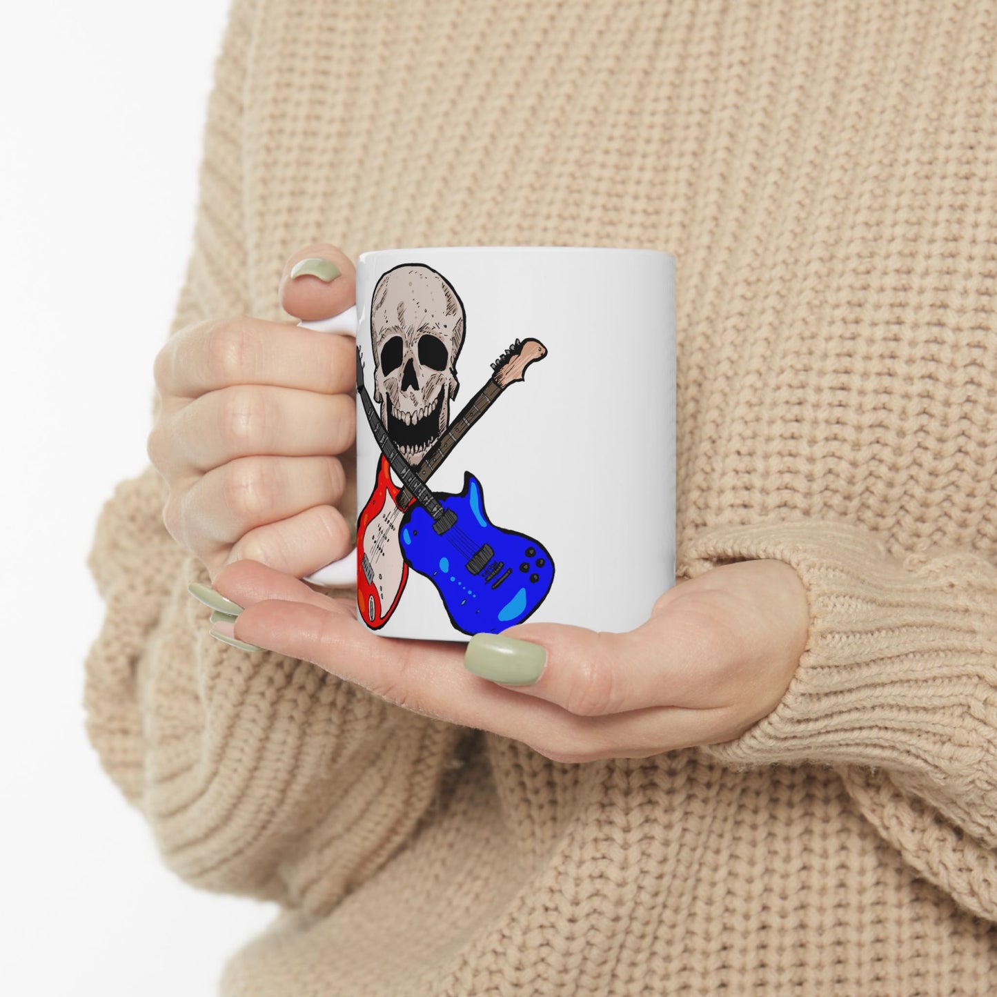 Deathly Rock & Roll Ceramic Mug - Perfect for Musicians, Coffee Lovers, Gifts for Guitarists, Home Decor, Birthday Celebration
