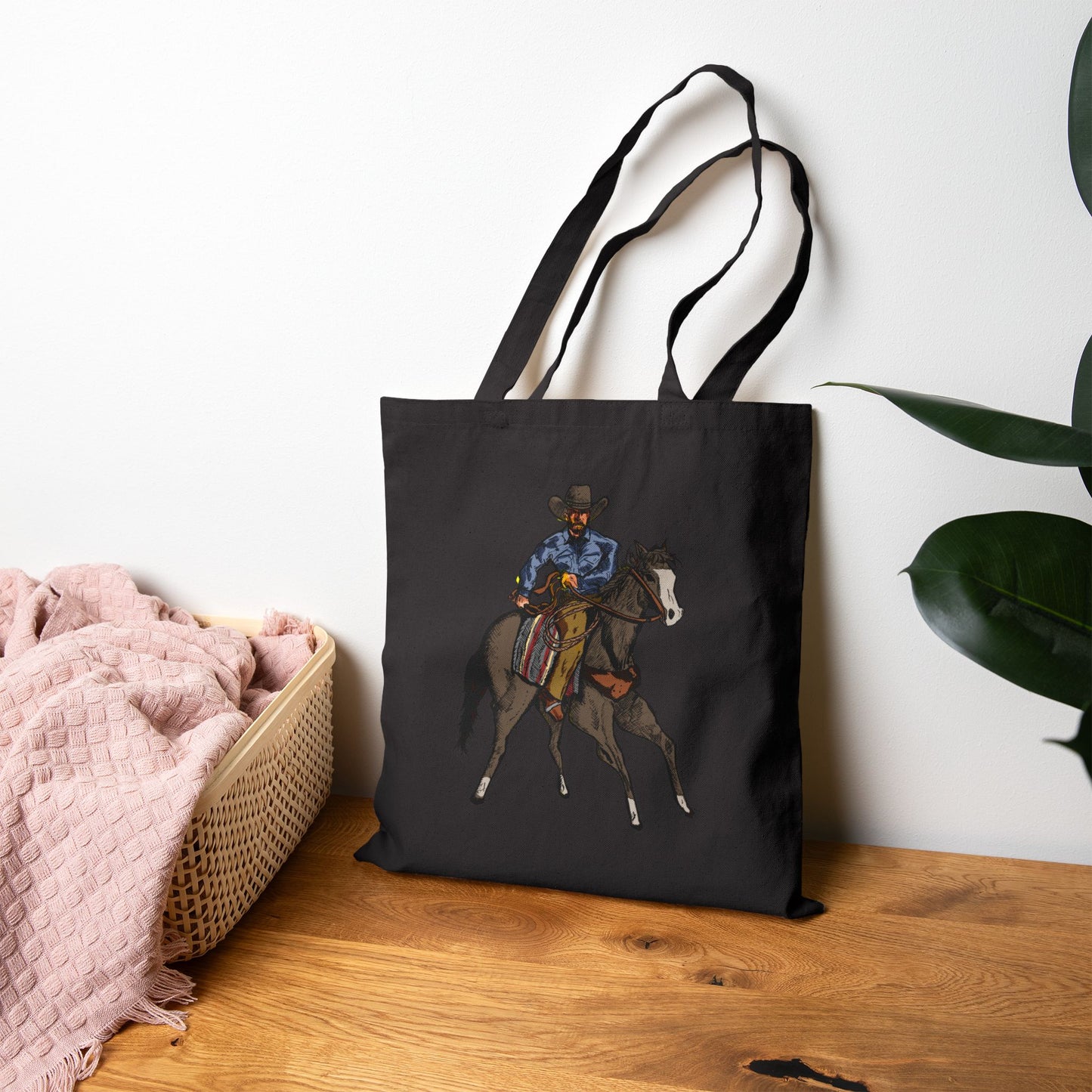 Cowboy on Horse Canvas Tote Bag — Western Ranch Rider Tote