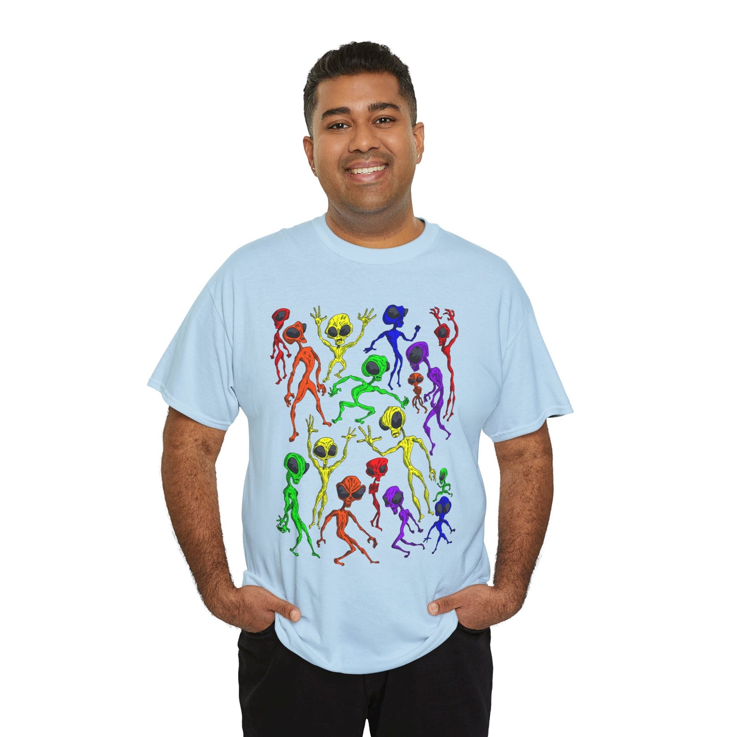 Rainbow Alien Dance Party Unisex Tee - Cosmic Sci-Fi Shirt