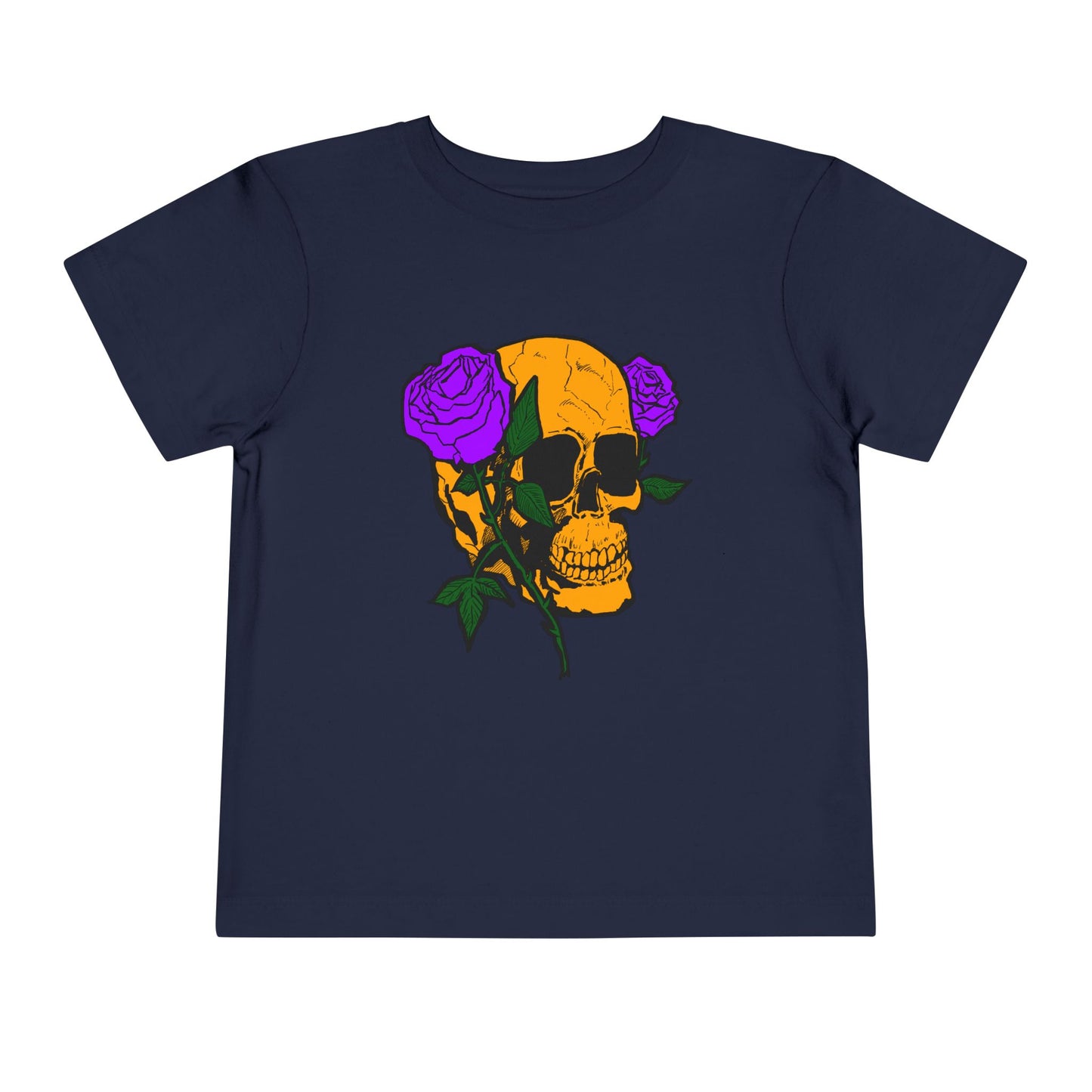 Toddler Tee — Orange Skull with Purple Roses Graphic